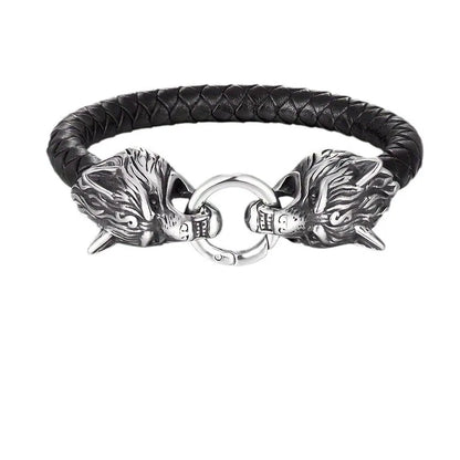 Men's Leather Bracelet Black Vintage | Odin-4