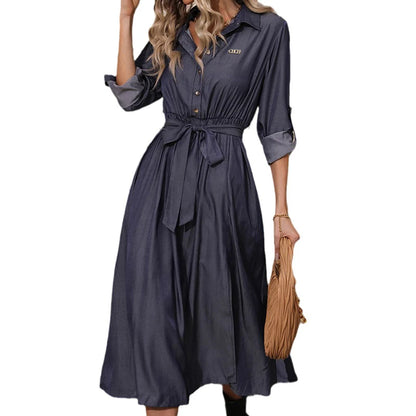 Women Elegant Belted Shirt Dress | Celeste