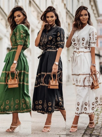 Women Bohemian Print Midi Dress | Teresa