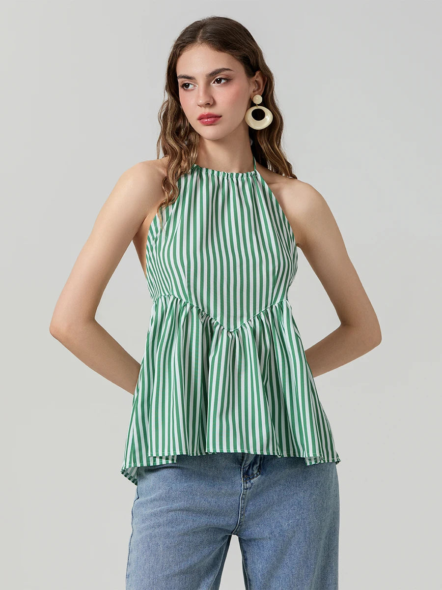 Striped Halter Peplum Top | Esmeralda