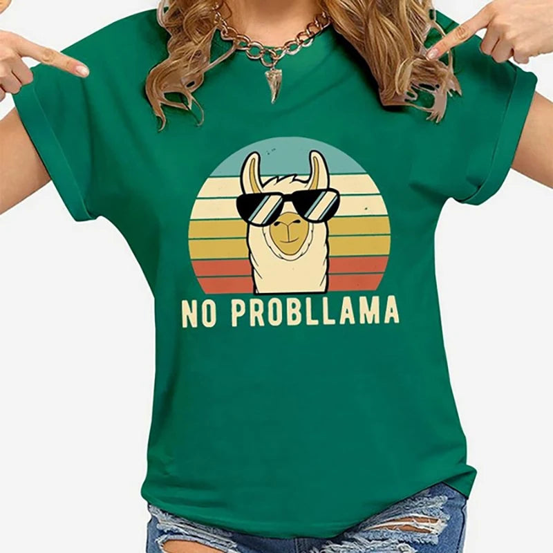 Variant image for Women Graphic T-Shirt Black Modal | Llama Lover-4