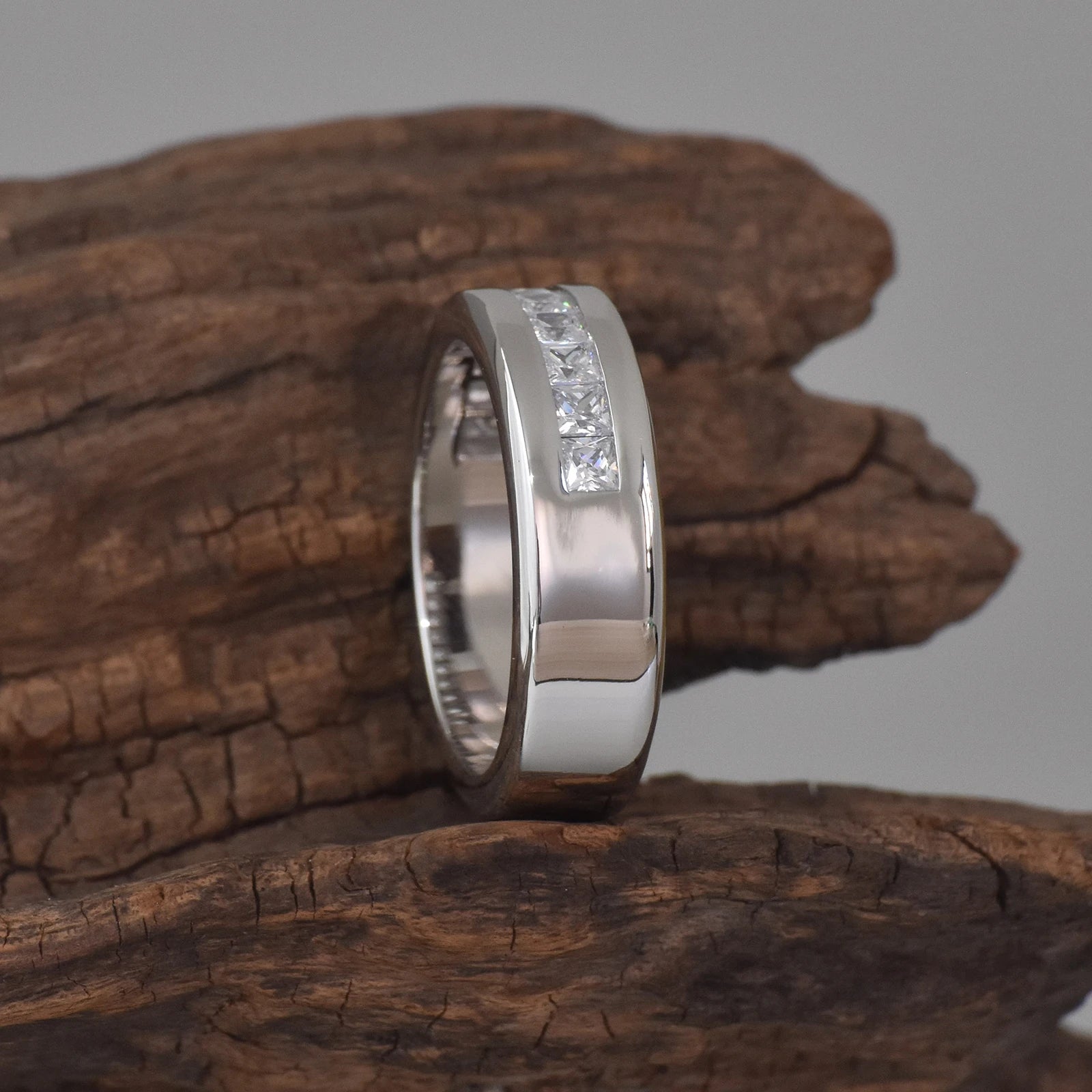 Men's Wedding Band Silver Moissanite | Elegant Design-4