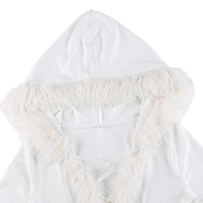 Faux Fur Trim Mini Dress with Hood | Orquidea