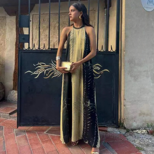 Women Flowy Ombre Print Open Back Halter Maxi Dress | Elisa