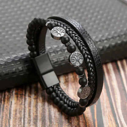 Variant image for Men's Leather Bracelet Black Multilayer | Urban Style-6