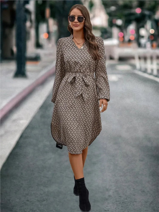 Women Casual Dress Blue Print Polyester | Elegant Autumn Style-1