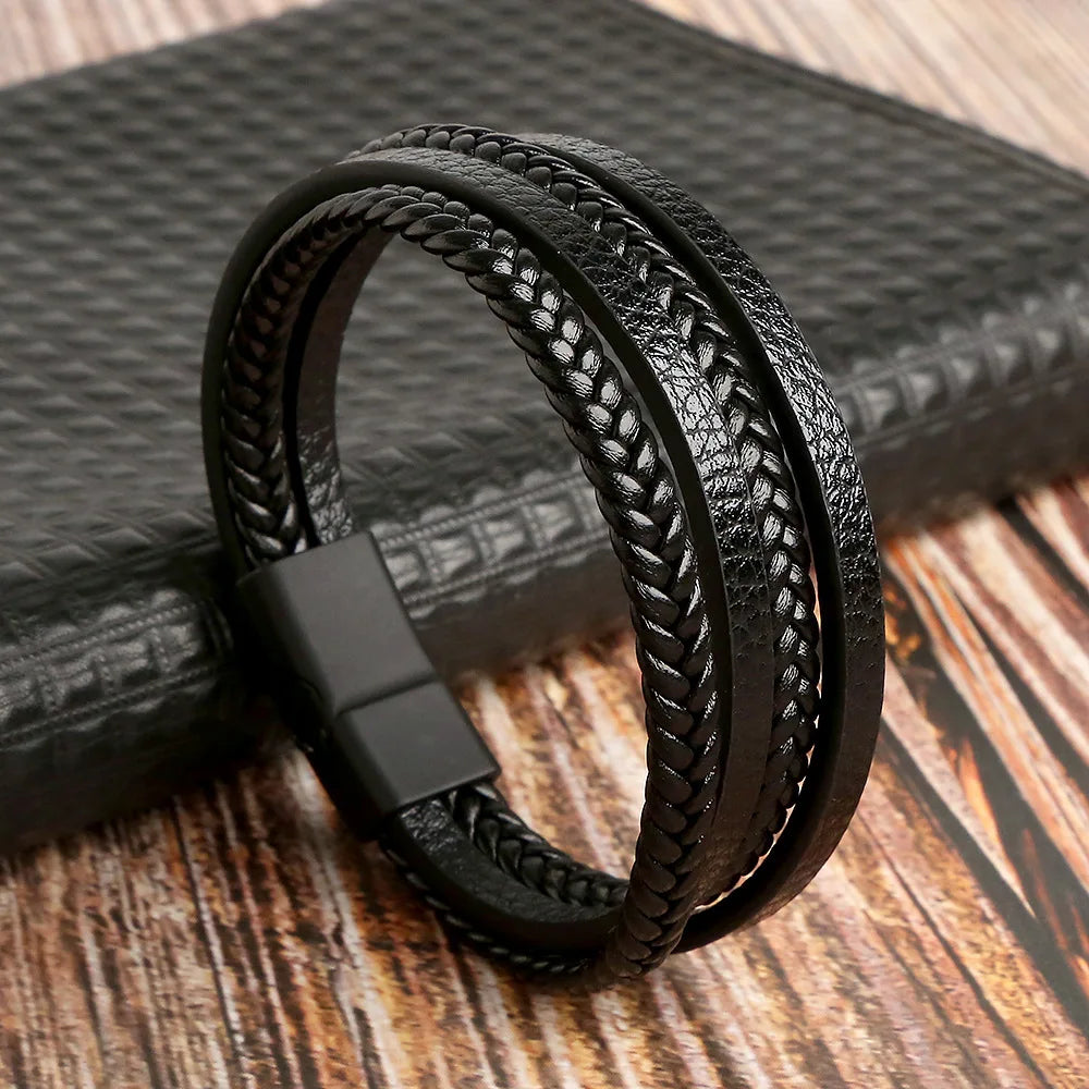 Variant image for Men's Leather Bracelet Black Multilayer | Urban Style-13