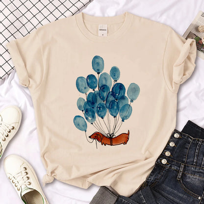 Women T-Shirt White Cotton | Dachshund Graphic Tees-2