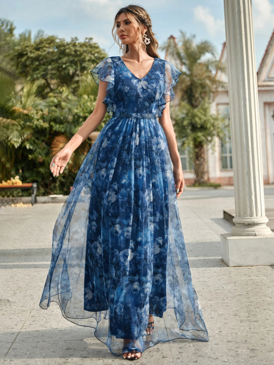 Women Floral Flutter Sleeve Maxi Dress | Kaye
