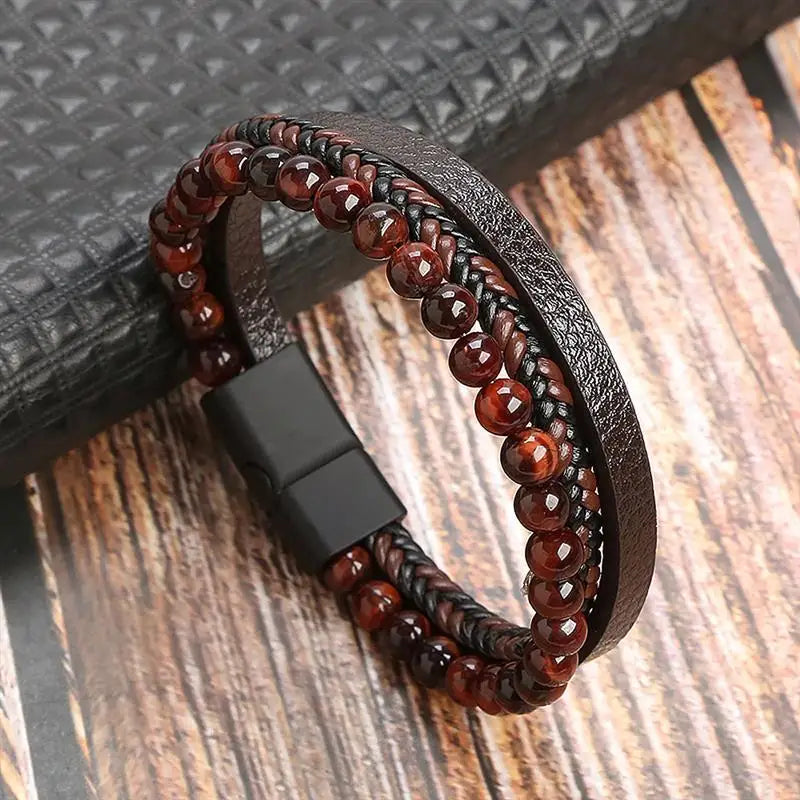 Variant image for Men's Leather Bracelet Black Alloy | Classic Style-36