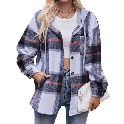 Women Pastel Plaid Hooded Shacket | Fionella