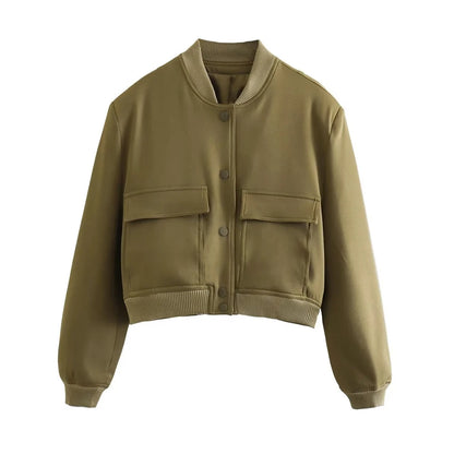 Variant image for Women Bomber Jacket Green Cotton | Vintage Chic-9