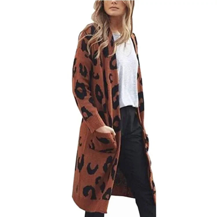 Leopard Knit Open-Front Cardigan | Sofia