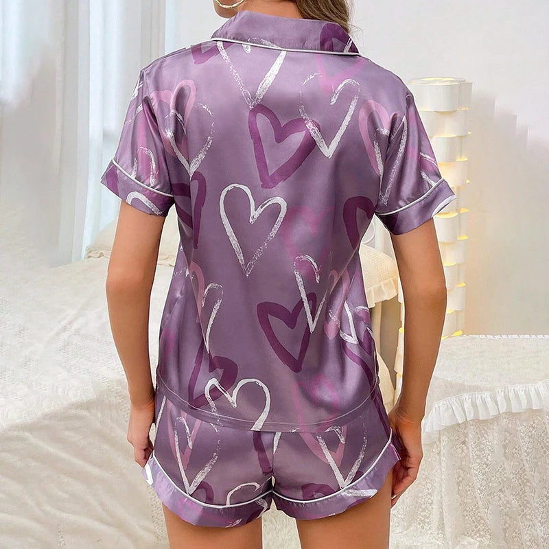 Women Pink Flamingo Satin Pajama Set | Alvira