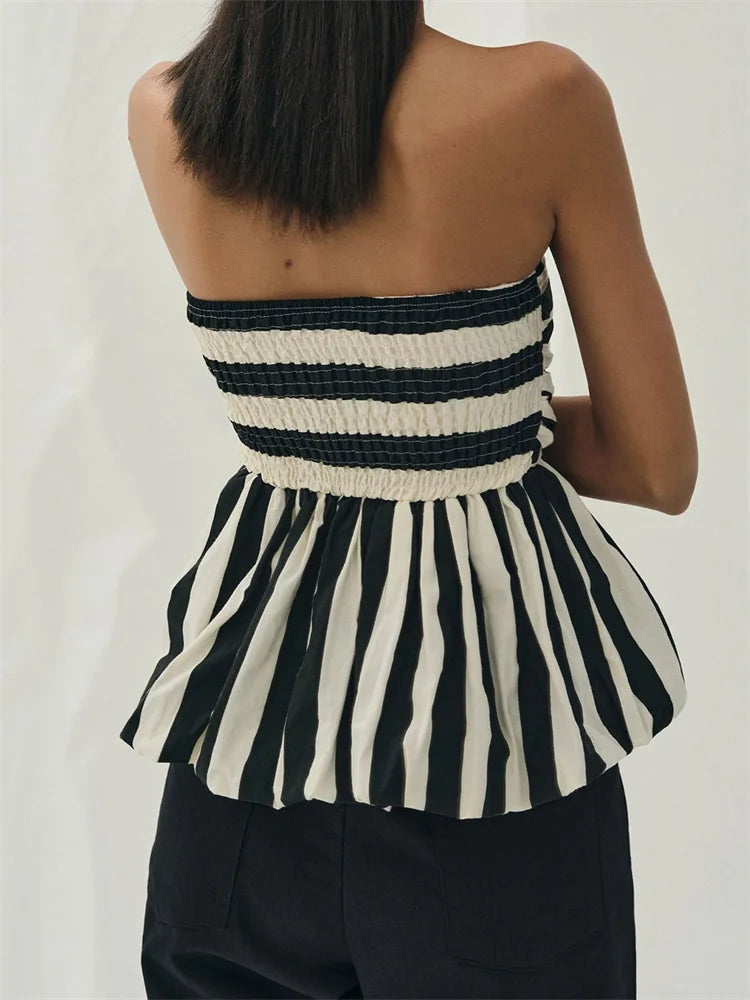 Strapless Striped Peplum Top | Hortencia