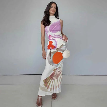 Abstract Print High-Neck Maxi Dress | Cassandra