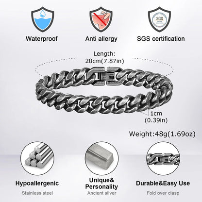 Men's Bracelet Silver Stainless Steel | Vintage Rock Style-5