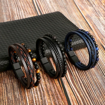 Men's Leather Bracelet Black Multilayer | Urban Style-2