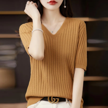 V-Neck Ribbed Knit Top | Cressida