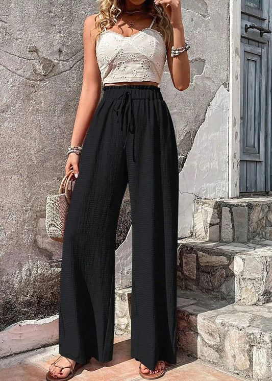 Women Wide Leg Trousers White Linen | Callie-1