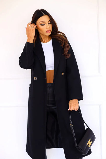 Women Elegant Double-Breasted Long Coat | Vada