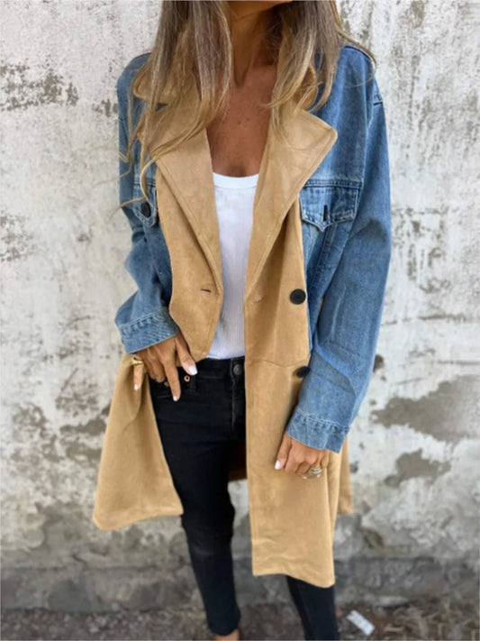 Women Denim Jacket Mid-Length Blue | Autumn Breeze-1