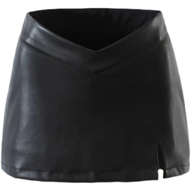 Women Faux Leather Wrap Skirt Elvira Black S