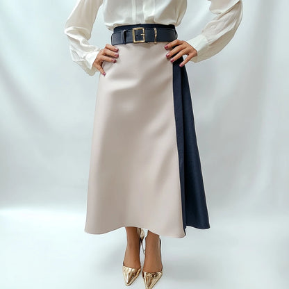 Elegant Two-Tone Belted A-Line Skirt | Harper