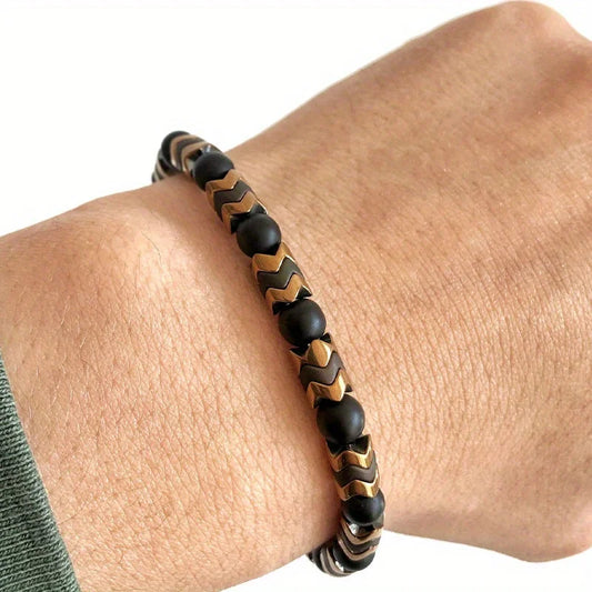 Men's Bracelet Black Hematite Stretch | Earth Guardian-1
