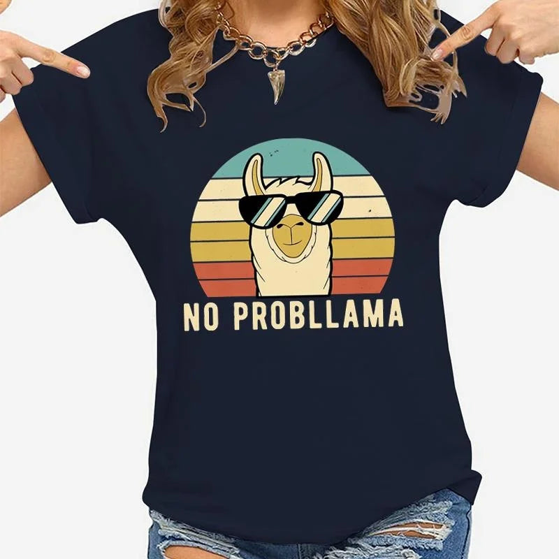Women Graphic T-Shirt Black Modal | Llama Lover-2