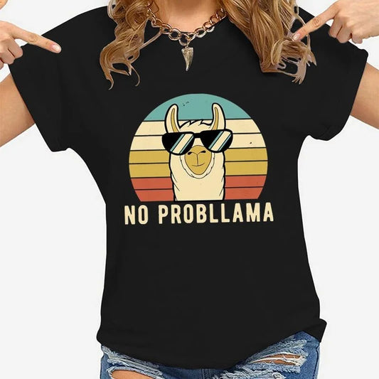 Women Graphic T-Shirt Black Modal | Llama Lover-1