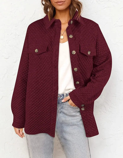 Women Quilted Button-Up Shirt Jacket | Erabella