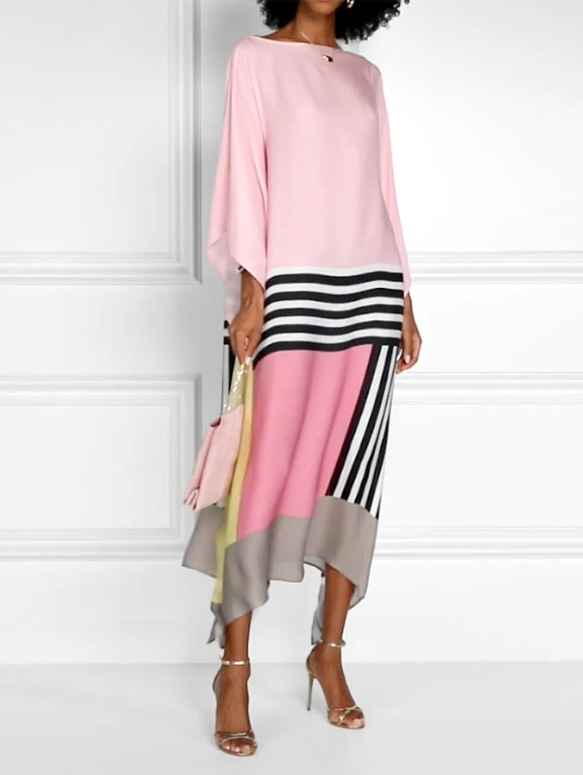 Women Midi Dress Multi Stripe Cotton | Shara-2