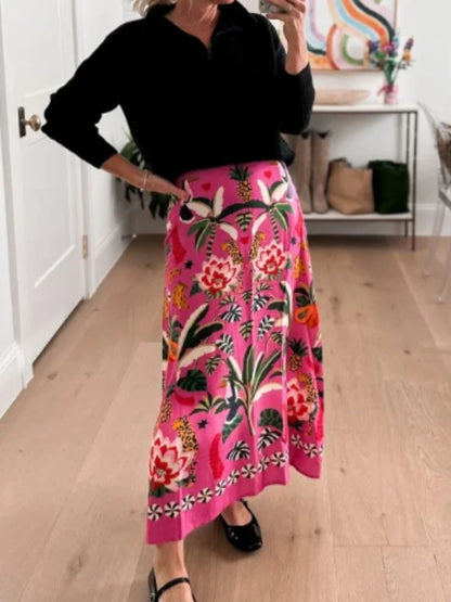 Vibrant Floral Print Midi Skirt | Denise