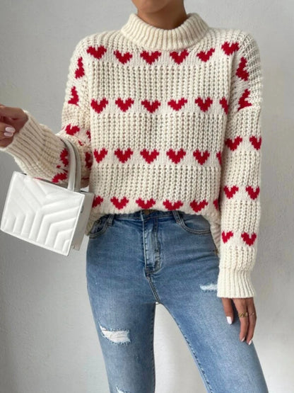 Women Heart Pattern Knit Sweater | Jamie