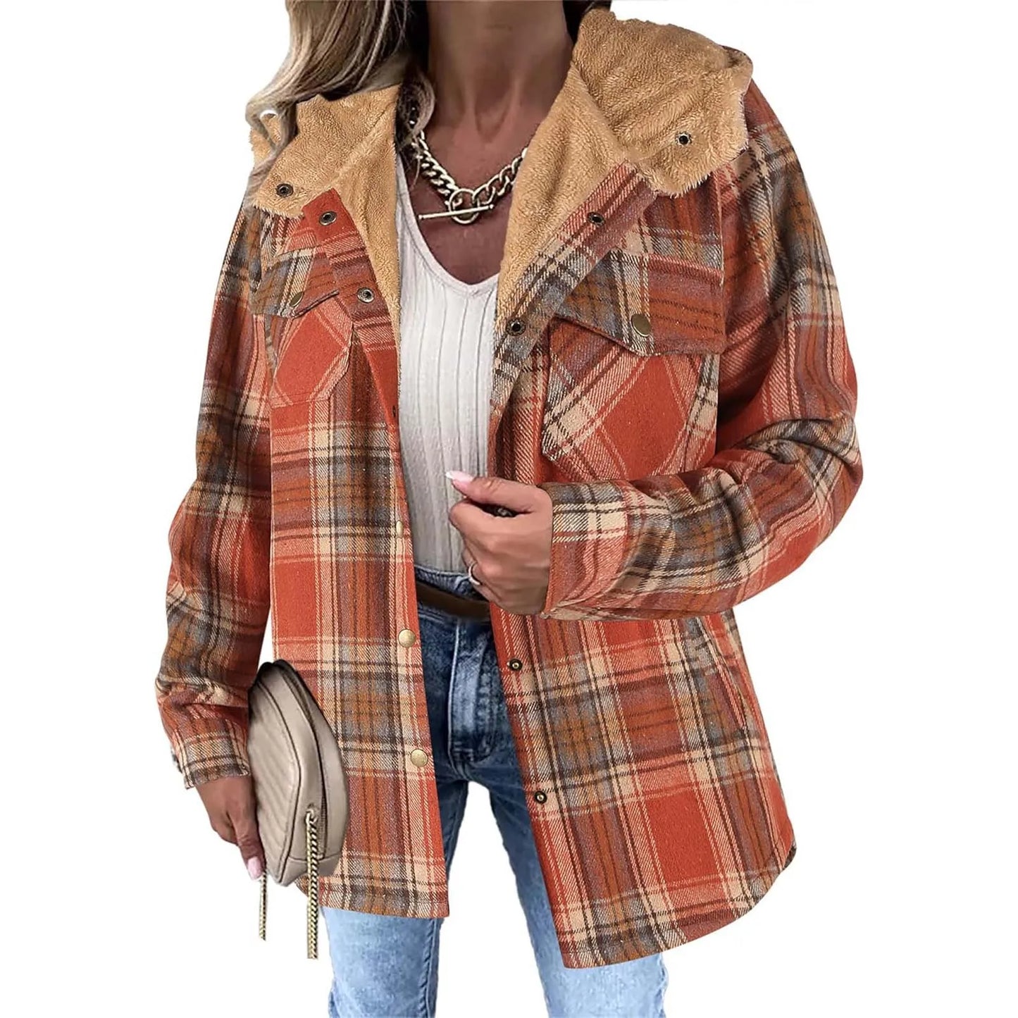 Women Sherpa-Lined Plaid Button Jacket | Hyacinth