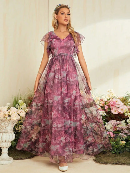 Floral Flutter Sleeve Maxi Dress | Kaye