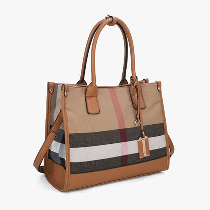 Women Elegant Plaid Tote Bag | Eliana