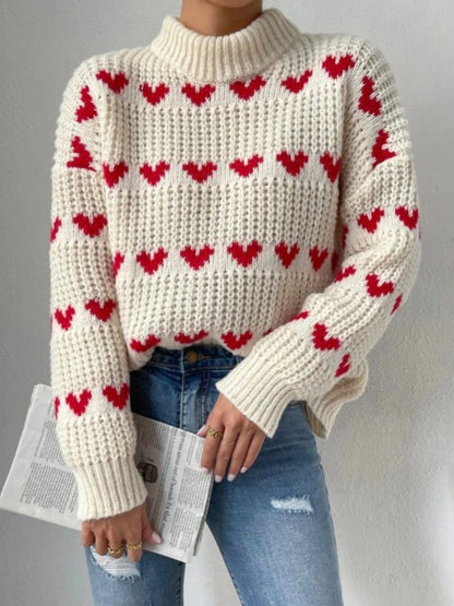 Women Heart Pattern Knit Sweater | Jamie