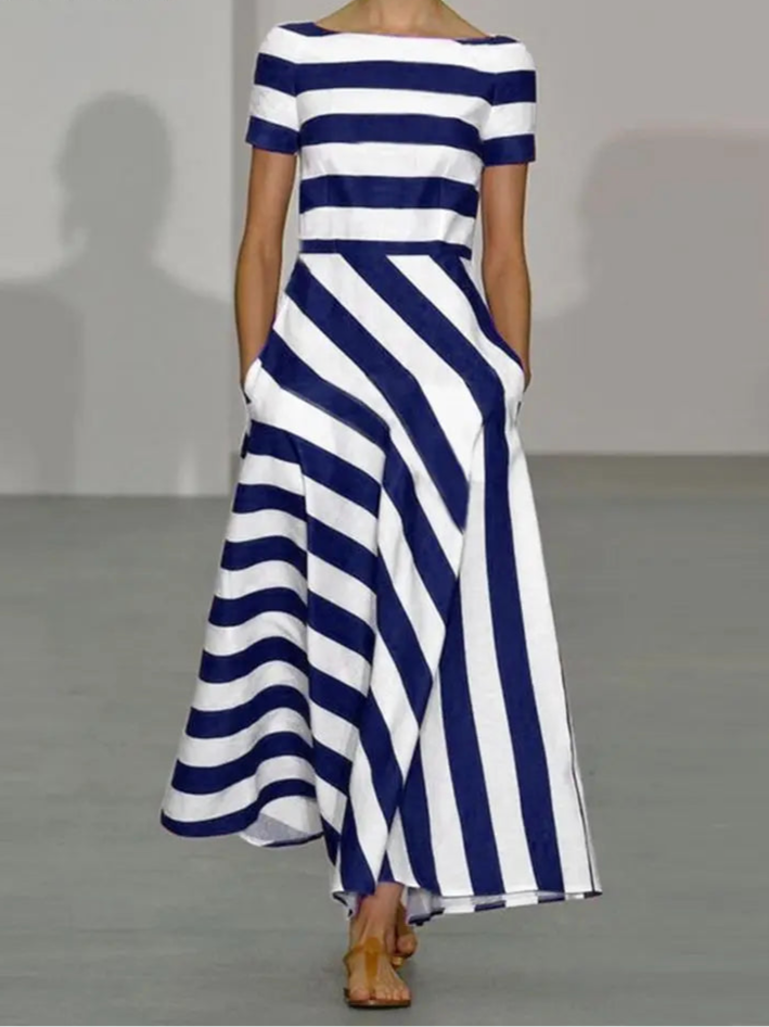 Striped Short Sleeve Maxi Dress | Daphne