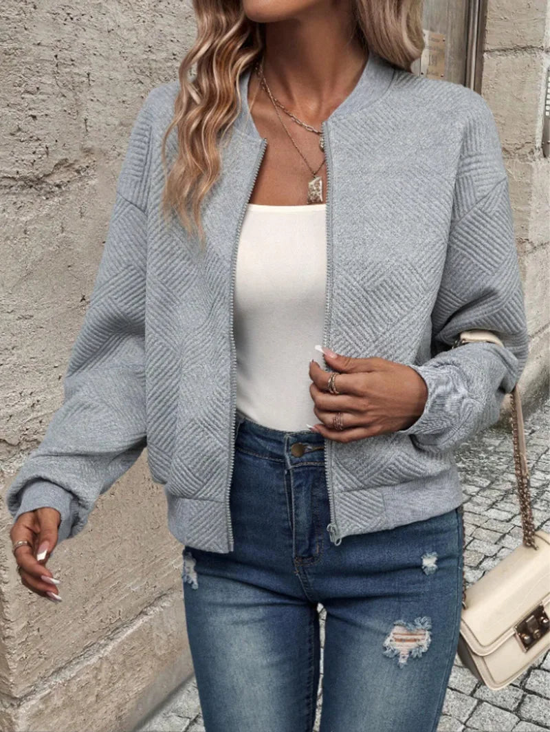 Women Textured Zip-Free Bomber Jacket | Fayana