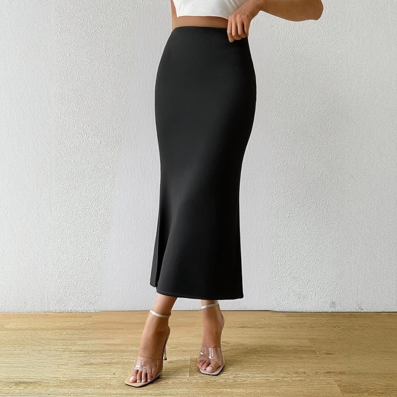 Sleek High-Waisted Satin Midi Skirt | Camilla