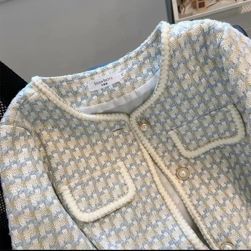 Women Tweed Jacket Coat Plaid Casual | Vintage Charm-4