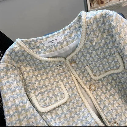 Women Tweed Jacket Coat Plaid Casual | Vintage Charm-4
