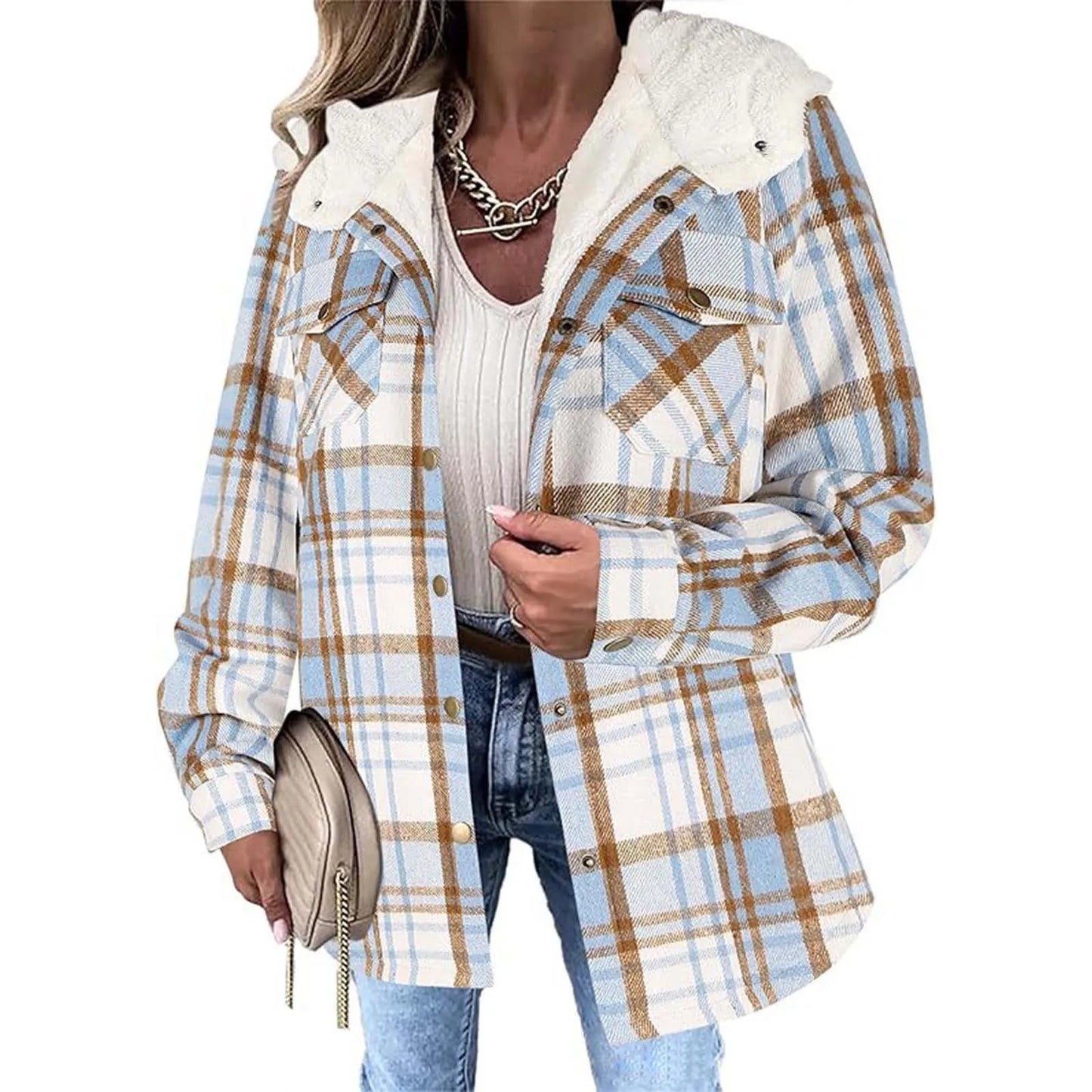 Women Sherpa-Lined Plaid Button Jacket | Hyacinth