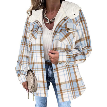 Women Sherpa-Lined Plaid Button Jacket | Hyacinth
