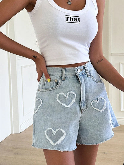 Heart Embroidered Denim Shorts | Belinda