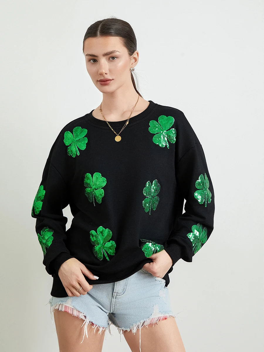 Sequin Clover Sweatshirt | Amara