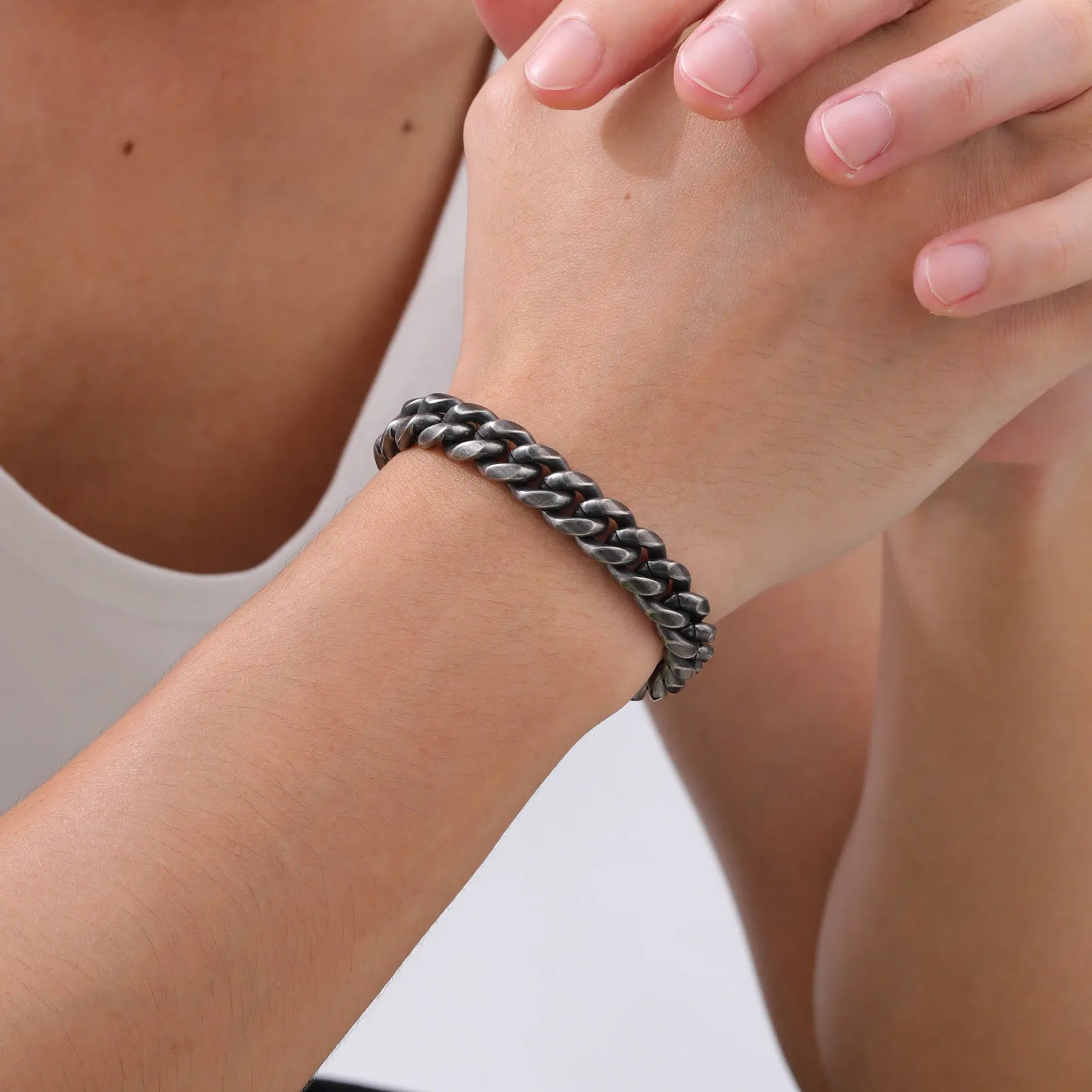 Men's Bracelet Silver Stainless Steel | Vintage Rock Style-2