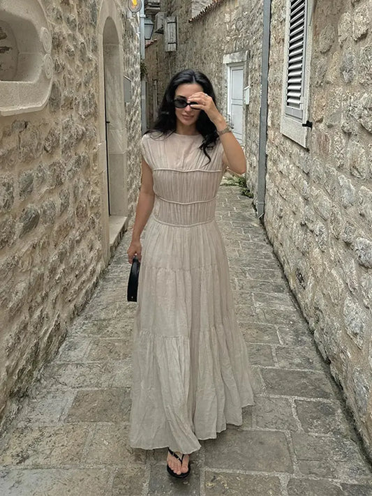 Women Neutral Tiered Maxi Dress | Lily